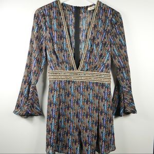 Essue Retro Feather Print Romper